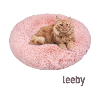 Leeby Cama Donut Antiestrés de Pelo Rosa para gatos